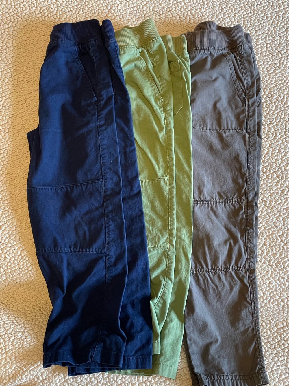 3 pairs boys Pants - Navy, Olive, Gray. Size 6